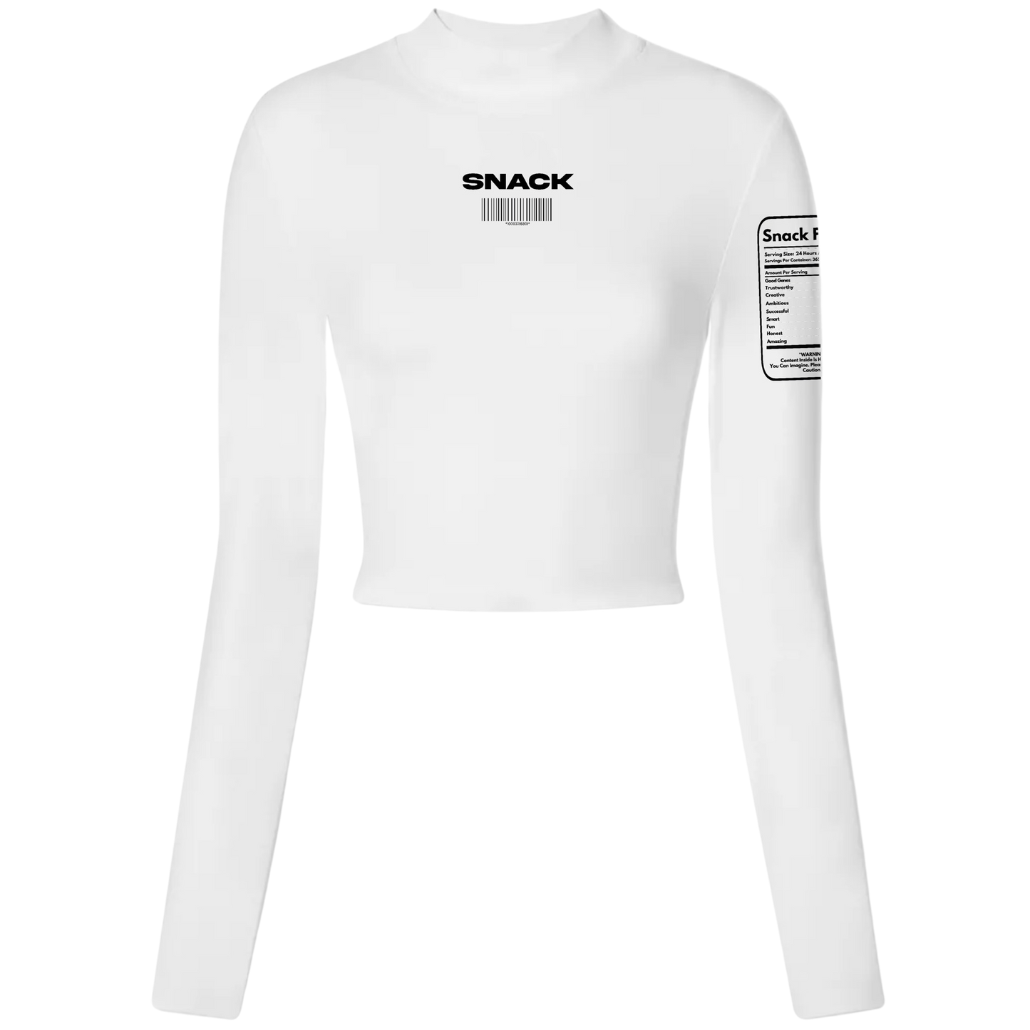 Sierra Snacks - Women's Long Sleeve Mock Neck White Crop Top