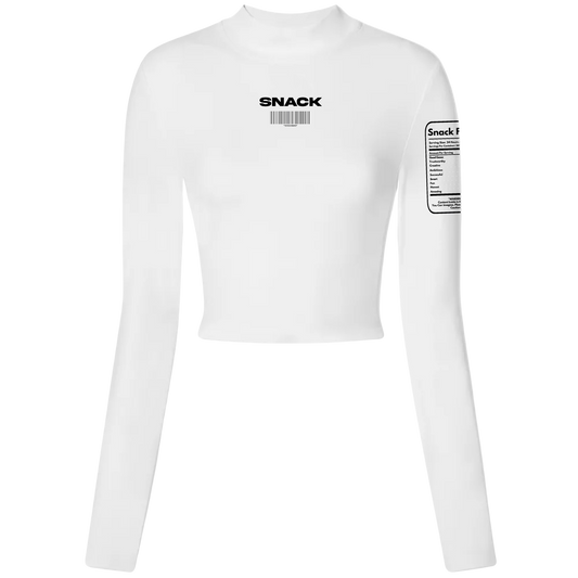 Sierra Snacks - Women's Long Sleeve Mock Neck White Crop Top