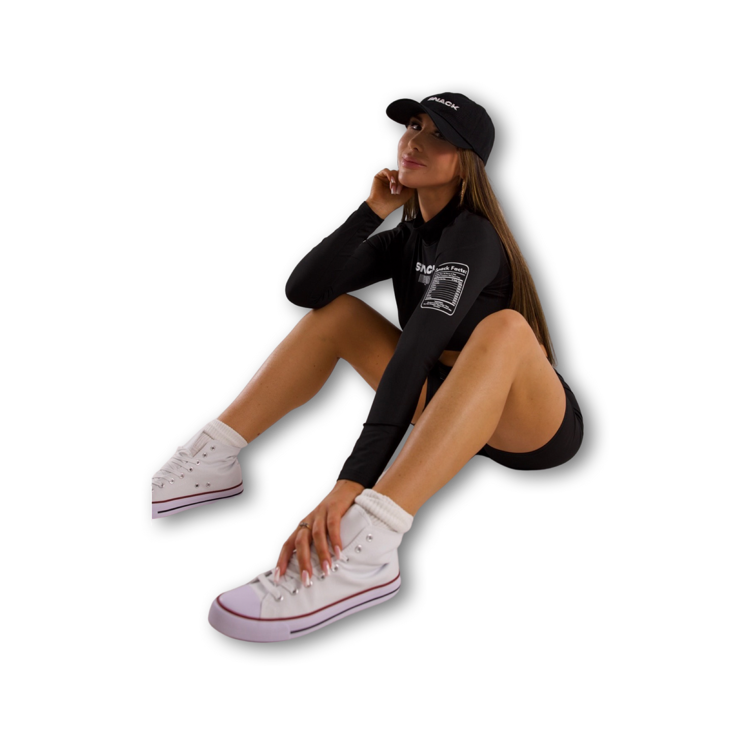 Sierra Snacks - Women's Long Sleeve Mock Neck Blackout Crop Top