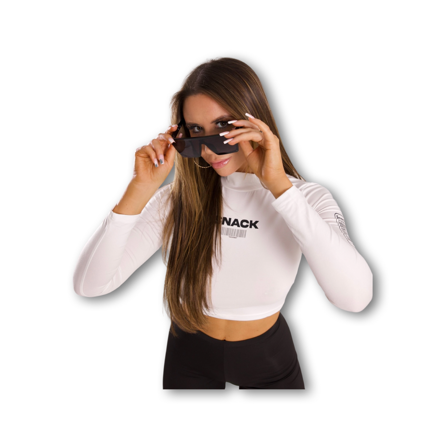 Sierra Snacks - Women's Long Sleeve Mock Neck White Crop Top