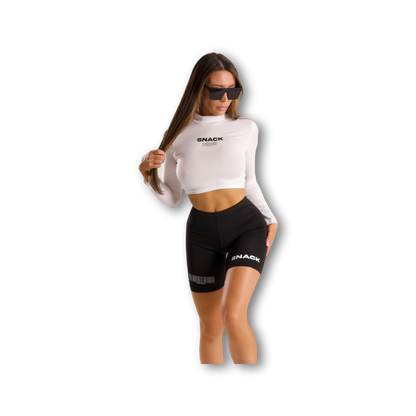 Sierra Snacks - Women's Long Sleeve Mock Neck White Crop Top